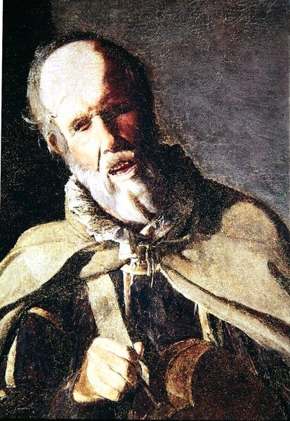اللاعب Hurdy Gurdy Player مع كلبه ، تفاصيل الرأس ، 1620s بواسطة جورج دي لا تور