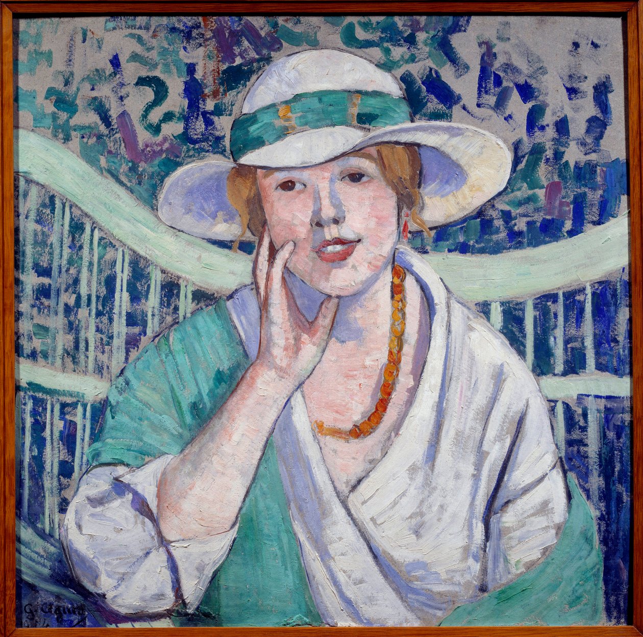 صورة سيدة ذات قبعة بيضاء وخضراء لوحة رسم جورجيت أغوت (1867-1922) 1914 غرونوبل ، متحف الفنون الجميلة بواسطة جورجيت أجوت