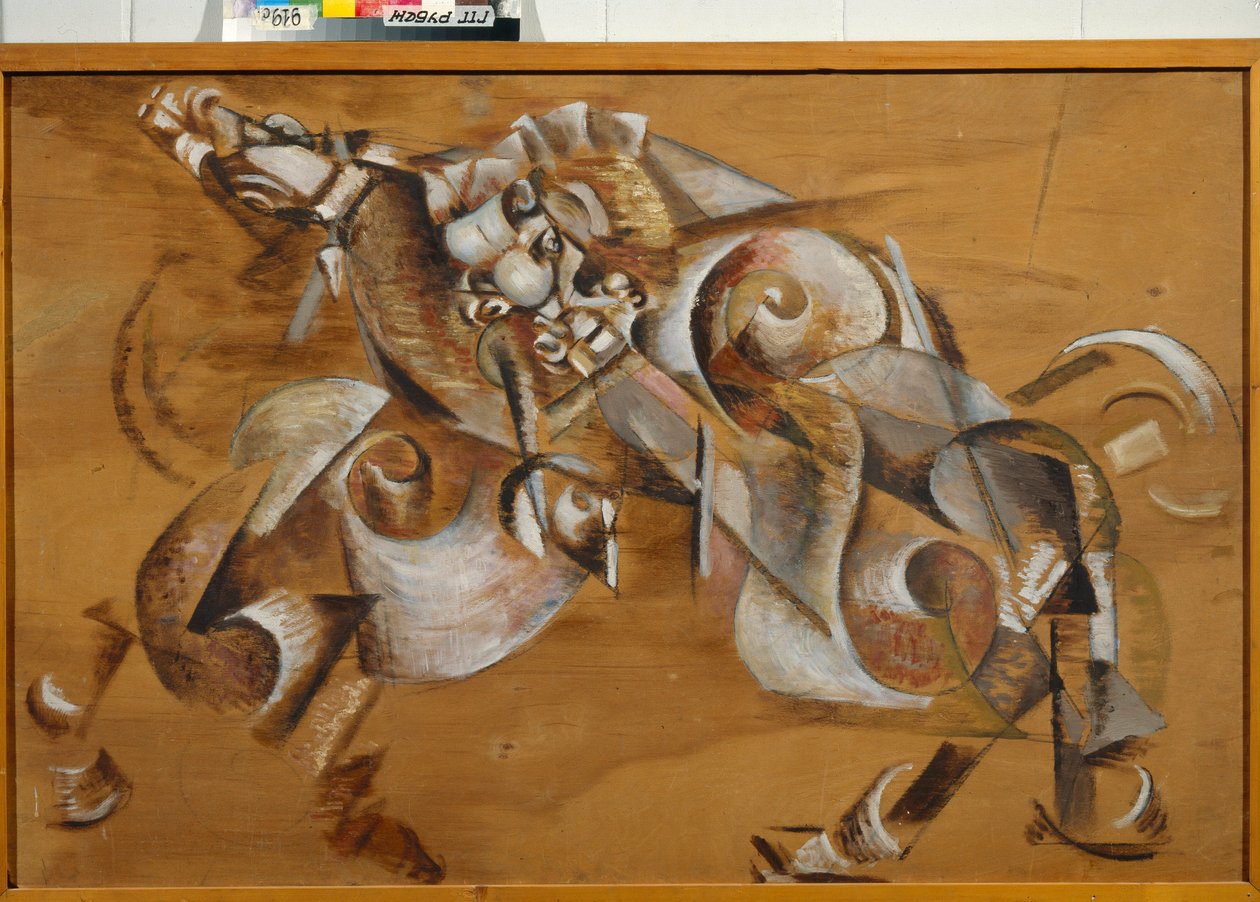 "" Lion Attaquant un cheval "(أسد يهاجم حصانًا) Peinture de Georgi Yakulov (1884-1928) زيت على playwood 1917-1918 خافت 99x149 سم معرض الدولة تريتياكوف ، موسكو بواسطة جورجي بوجدانوفيتش ياكولوف