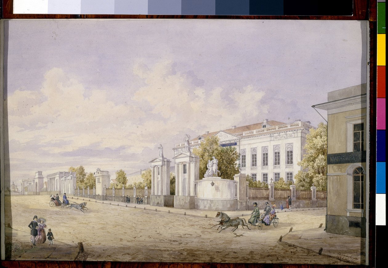 شارع Great Lubyanka في موسكو (شارع Lubyanka العظيم في موسكو) - عمل لجورجي فيليبوفيتش بارانوفسكي (1823-1852) ، لوحة مائية على الورق ، 1848 - معرض الدولة تريتياكوف ، موسكو (روسيا) بواسطة جورجي فيليبوفيتش بارانوفسكي