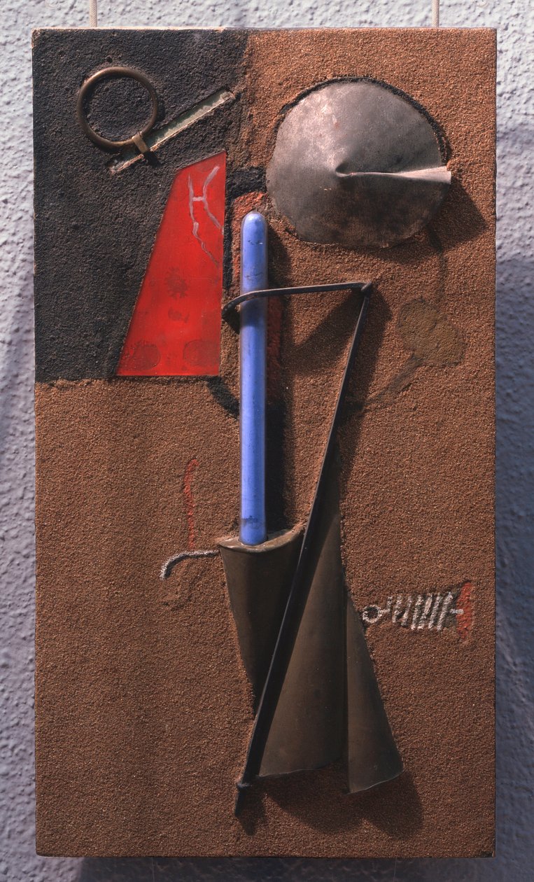 مواد البناء الملونة ، رقم 7. (صامتة). أعمال جورجي أفغوستوفيتش ستينبيرج (1900-1933) ، خشب ، معدن ، زجاج ، رمل على خشب بواسطة جورجي Avgustovich Stenberg