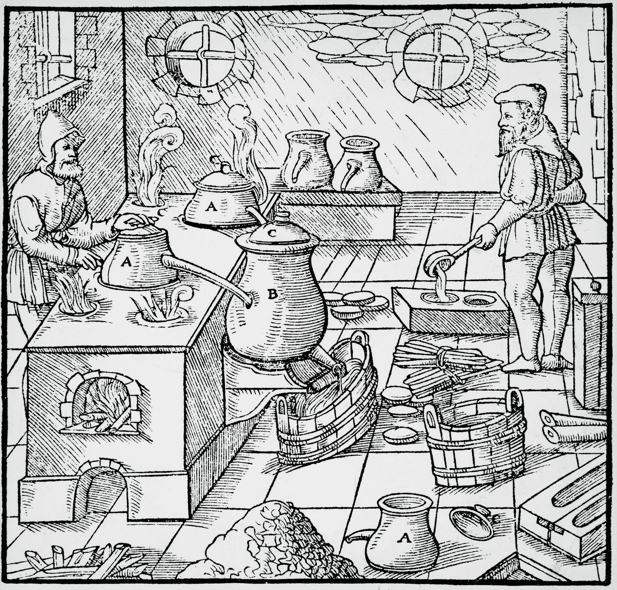 نقش من De re metallica (عن طبيعة المعادن) ، بواسطة Georg Pawer أو Georgius Agricola (1494-1555) ، نُشر في بازل بواسطة جورجيوس أجريكولا