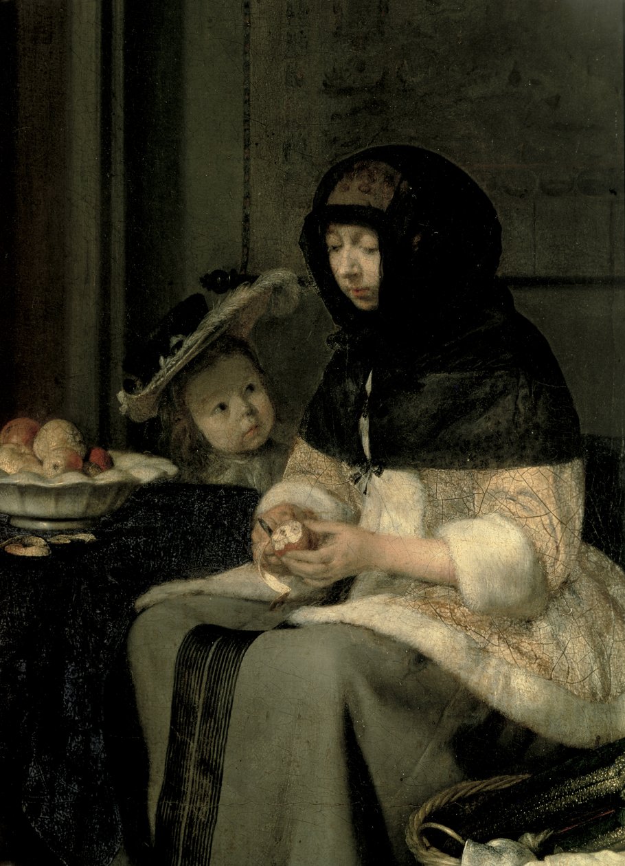مقشرة Apple ، 1660 (تفاصيل 13129) (زيت على قماش على لوحة) بواسطة جيرارد تير بورش
