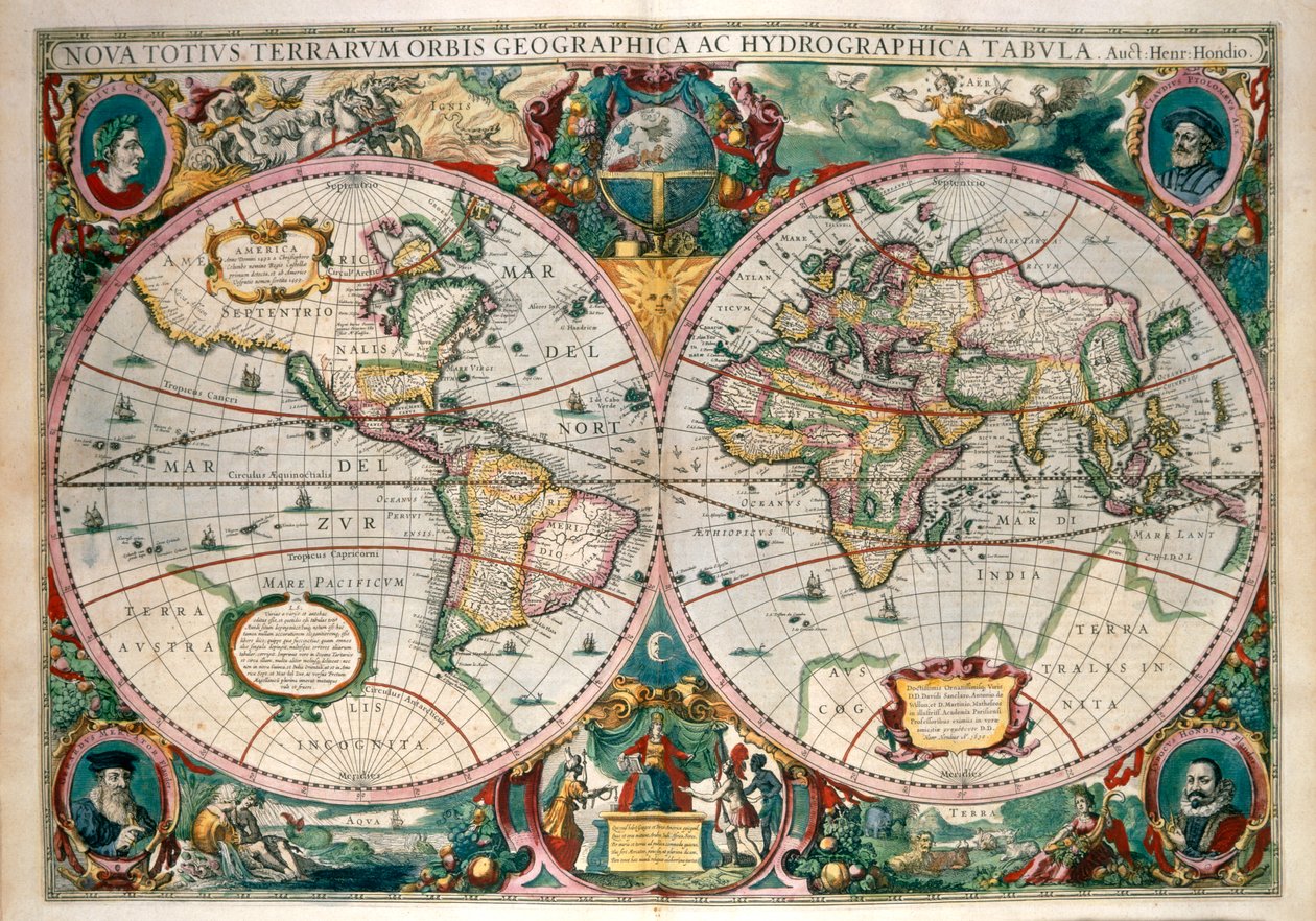 خريطة العالم ، أمستردام 1633 بواسطة جيرارد (بعد) مركاتور