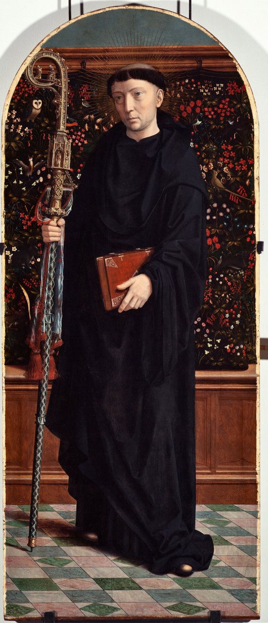 Saint Maur (أو Amaury ، Amalric ، Maura ، Morane ، Mauro) (St Maurus) لوحة Polyptych من كنيسة San Gerolamo della Cervara - لوحة لجيرارد ديفيد (حوالي 1460-1523) 1506 Dim 65x150 cm Genes Musei di Strada Nuova ( ex Palazzo Bianco) إيطاليا بواسطة جيرارد ديفيد