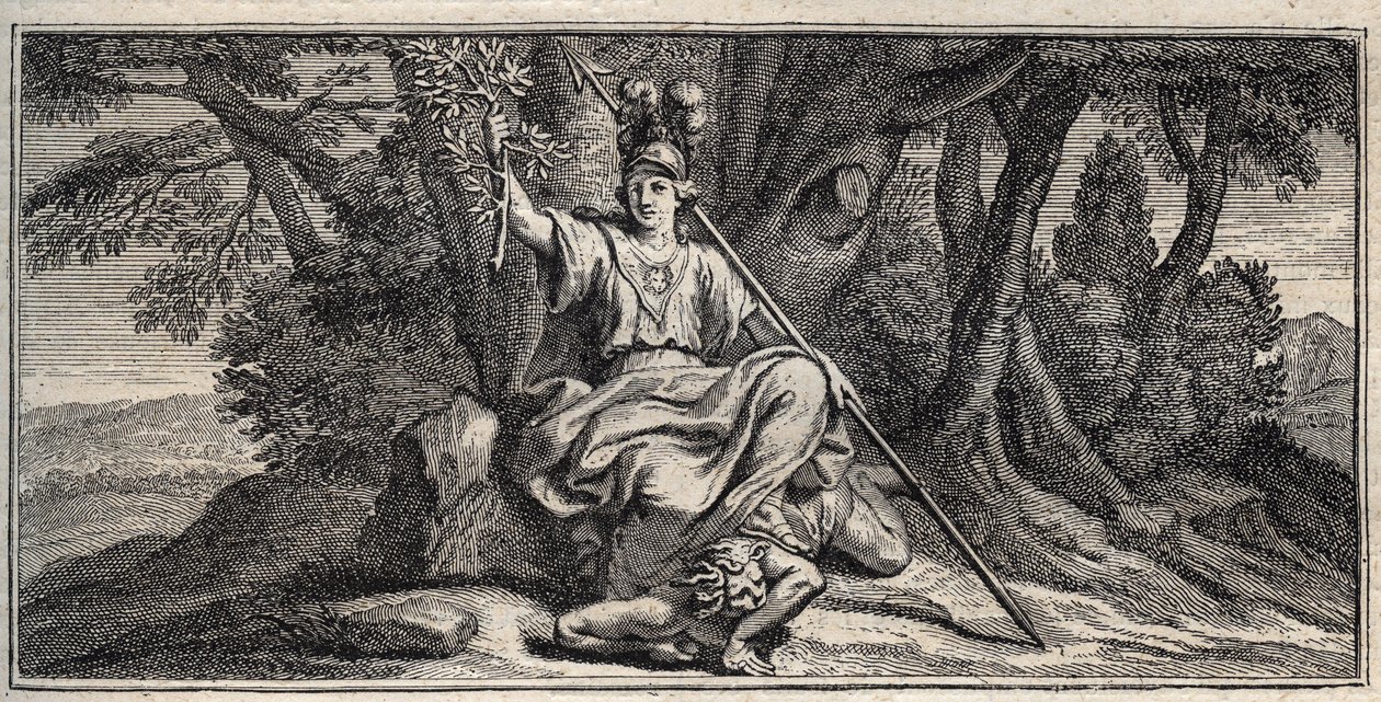 Minerva Slaming Discord - Minerva Terrassant la discorde - نقش بواسطة Gerard Edelinck بعد Daniel Halle (1614-1675) بواسطة جيرارد إديلنك
