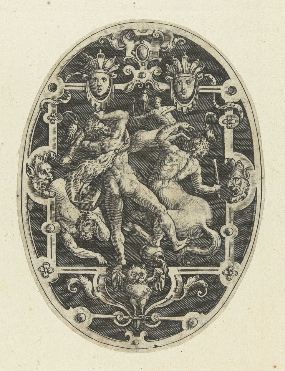 هرقل في معركة مع القنطور الزخارف البيضاوية السطحية بأفعال هرقل في grotesques (عنوان السلسلة) بواسطة جيرارد دي جودي