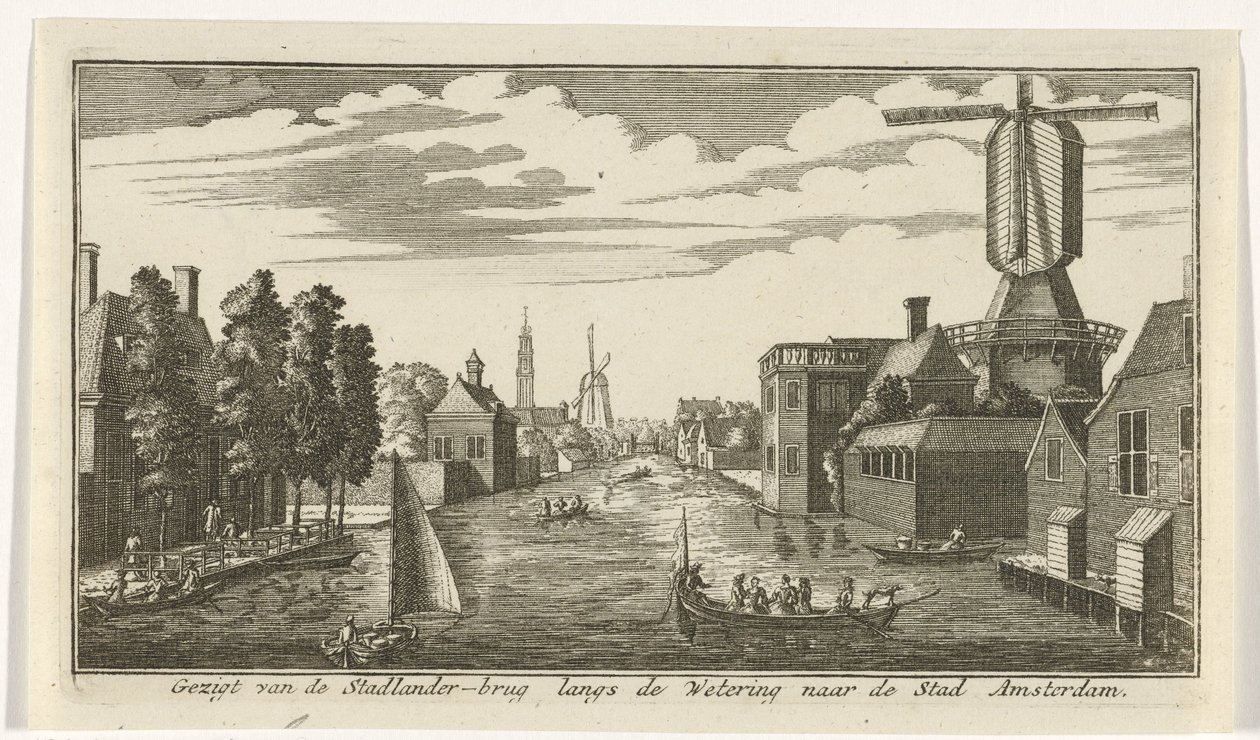 عرض على طول البلل في أمستردام منظر من جسر Stadlander على طول Wetering إلى مدينة أمستردام (العنوان على الجسم) بواسطة جيراردوس كونديت
