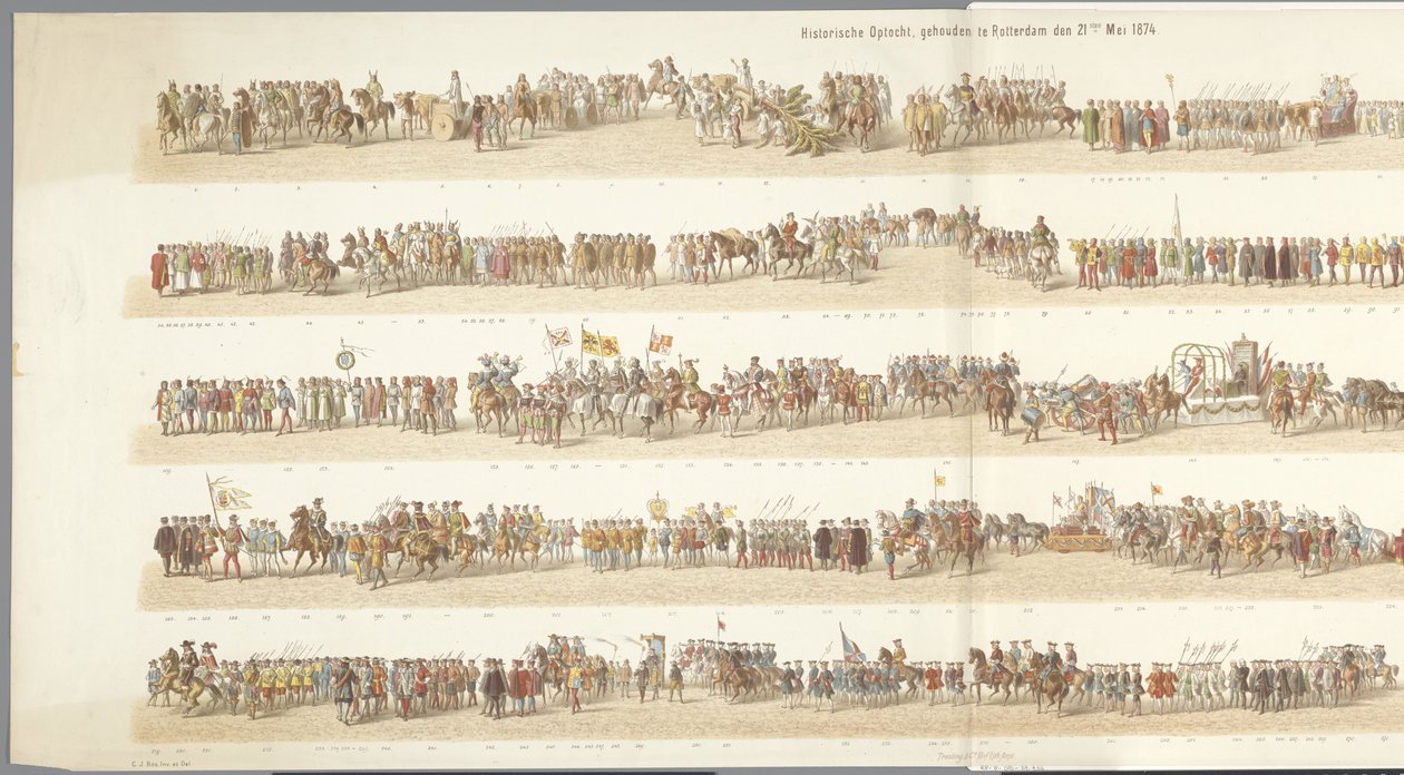 عرض تاريخي في روتردام موكب تاريخي ، أقيم في روتردام 21 مايو 1874 (العنوان على الجسم) بواسطة جيراردوس يوهانس بوس