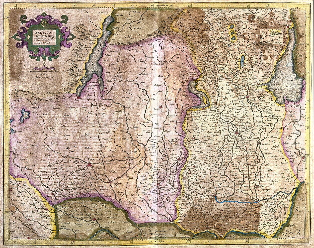 بريشيا وميلانو ، إيطاليا (نقش بواسطة جيراردوس مركاتور