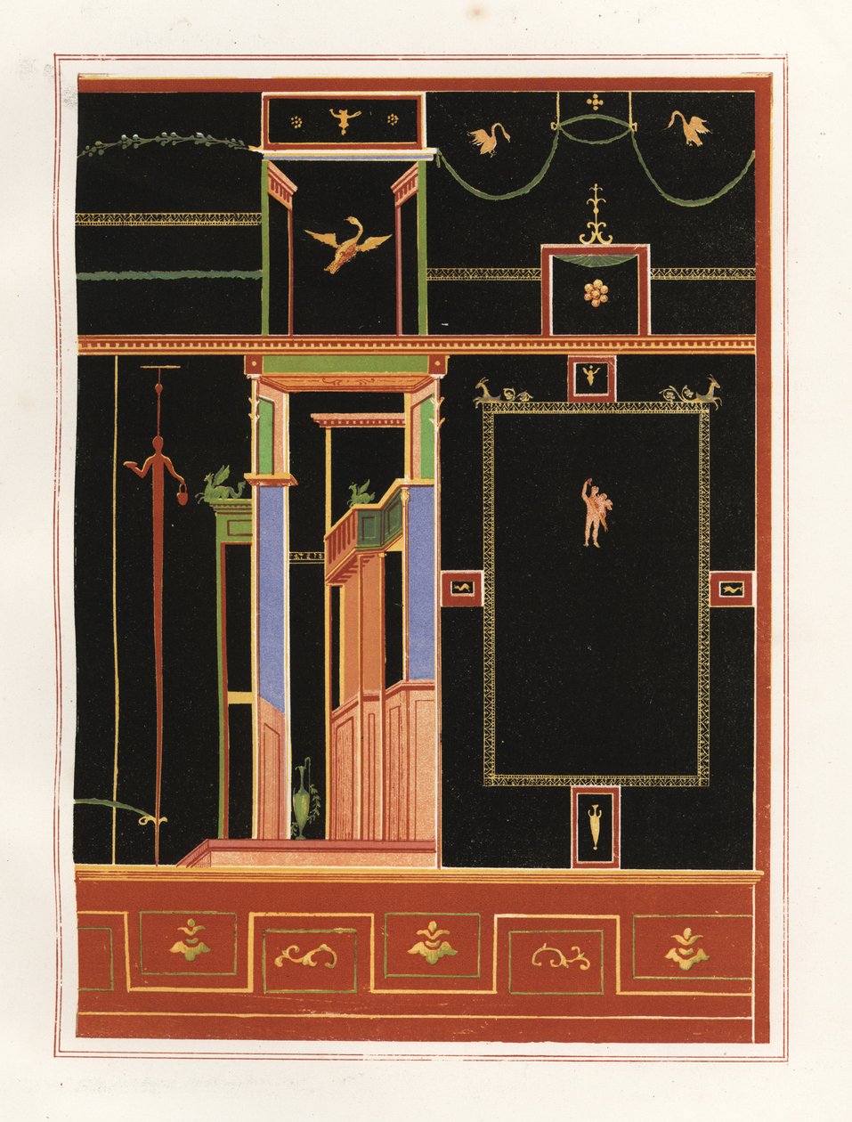 جدارية من مبنى مجهول في بومبي. الطباعة الحجرية الملونة لفيكتور ستيجر بعد رسم توضيحي لجيريميا ديسكانو من إميل بريسون (1844-1878) أجمل لوحات بومبي، لايبزيغ بواسطة جيريميا ديكانو