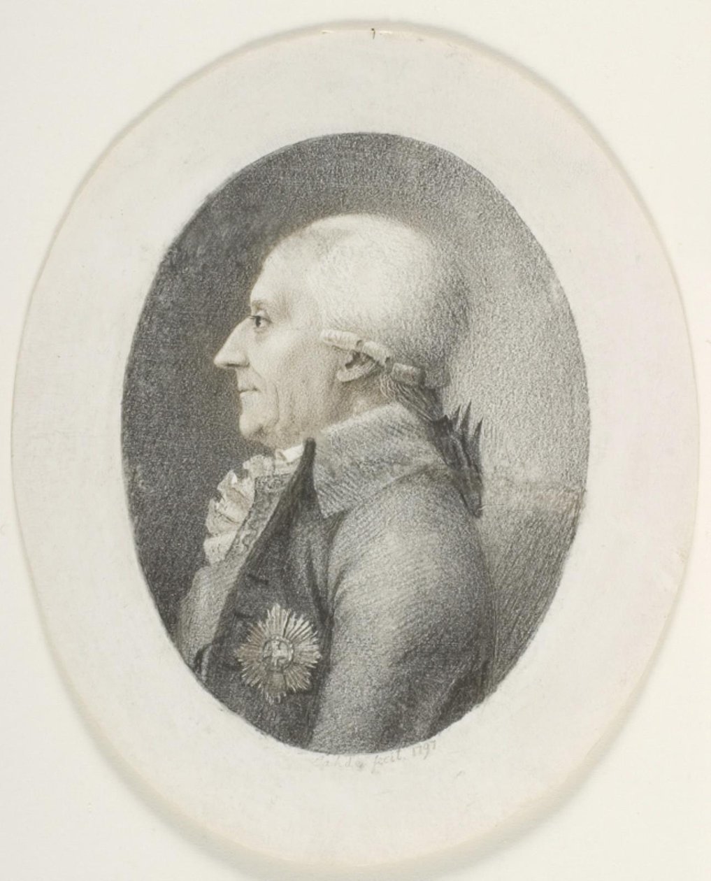 صورة لأ. برنستورف ، كونت ، رئيس الوزراء (1735-1797). صورة التمثال. الملف الشخصي على اليسار بواسطة جيرهارد لودفيج لاده