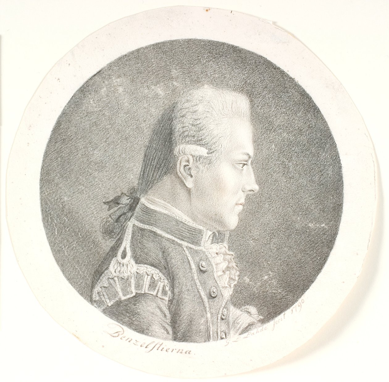 صورة لارس بنزلستجيرن ، ضابط البحرية السويدية (1759-1808). صورة التمثال. الملف الشخصي على اليمين بواسطة جيرهارد لودفيج لاده