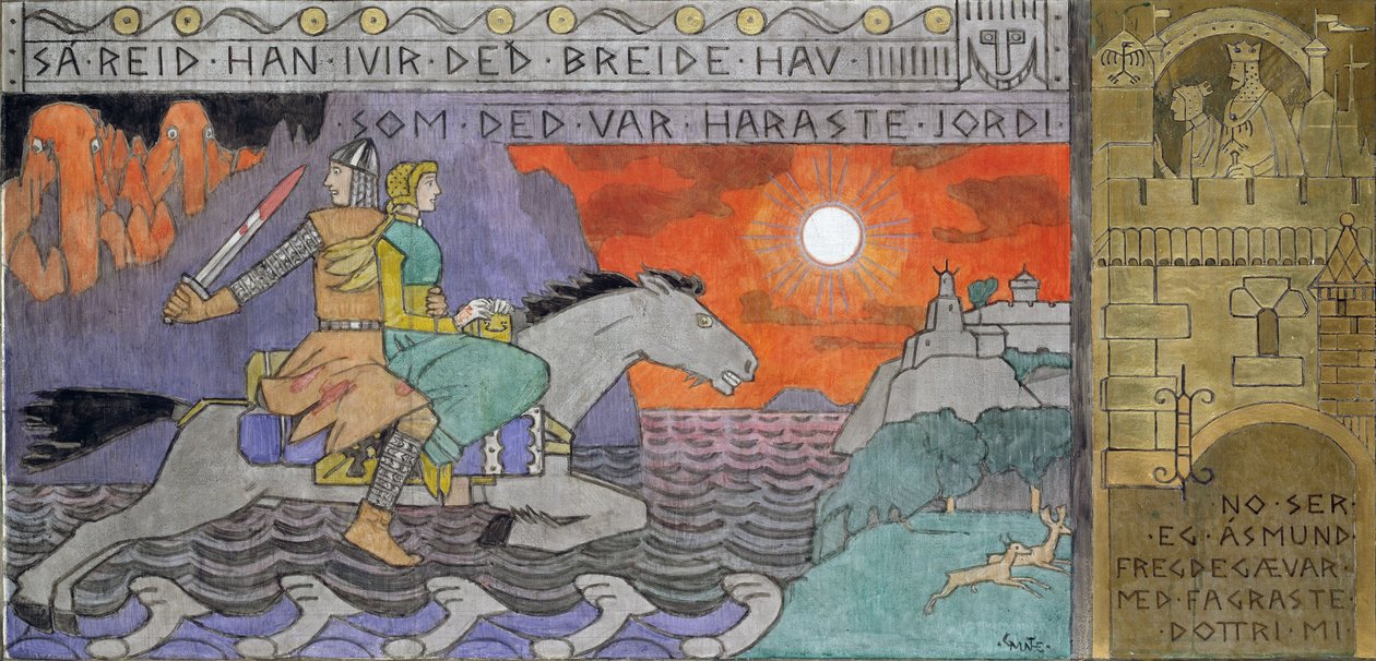 Asmund and the Princess riding Home - Munthe، Gerhard (1849-1929) - 1902-1904 - زيت على قماش - 62x126،5 - المتحف الوطني للفنون ، أوسلو بواسطة جيرهارد بيتر فرانتس فيلهلم مونثي