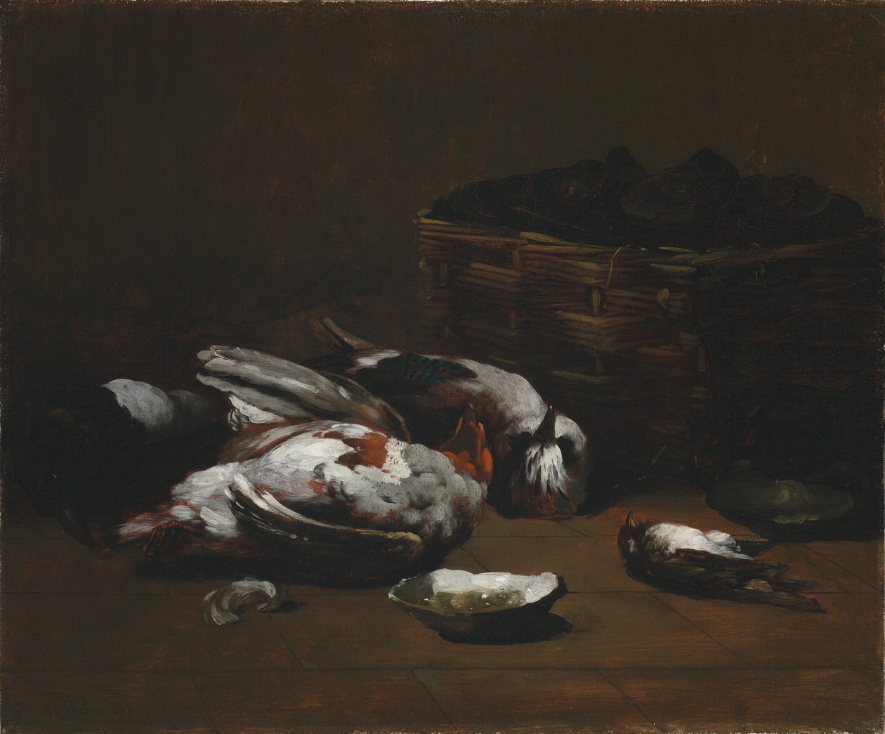 الحياة الساكنة مع الطيور النافقة وسلة من المحار ، ج. 1860 - 1880. بواسطة جيرمان ريبوت