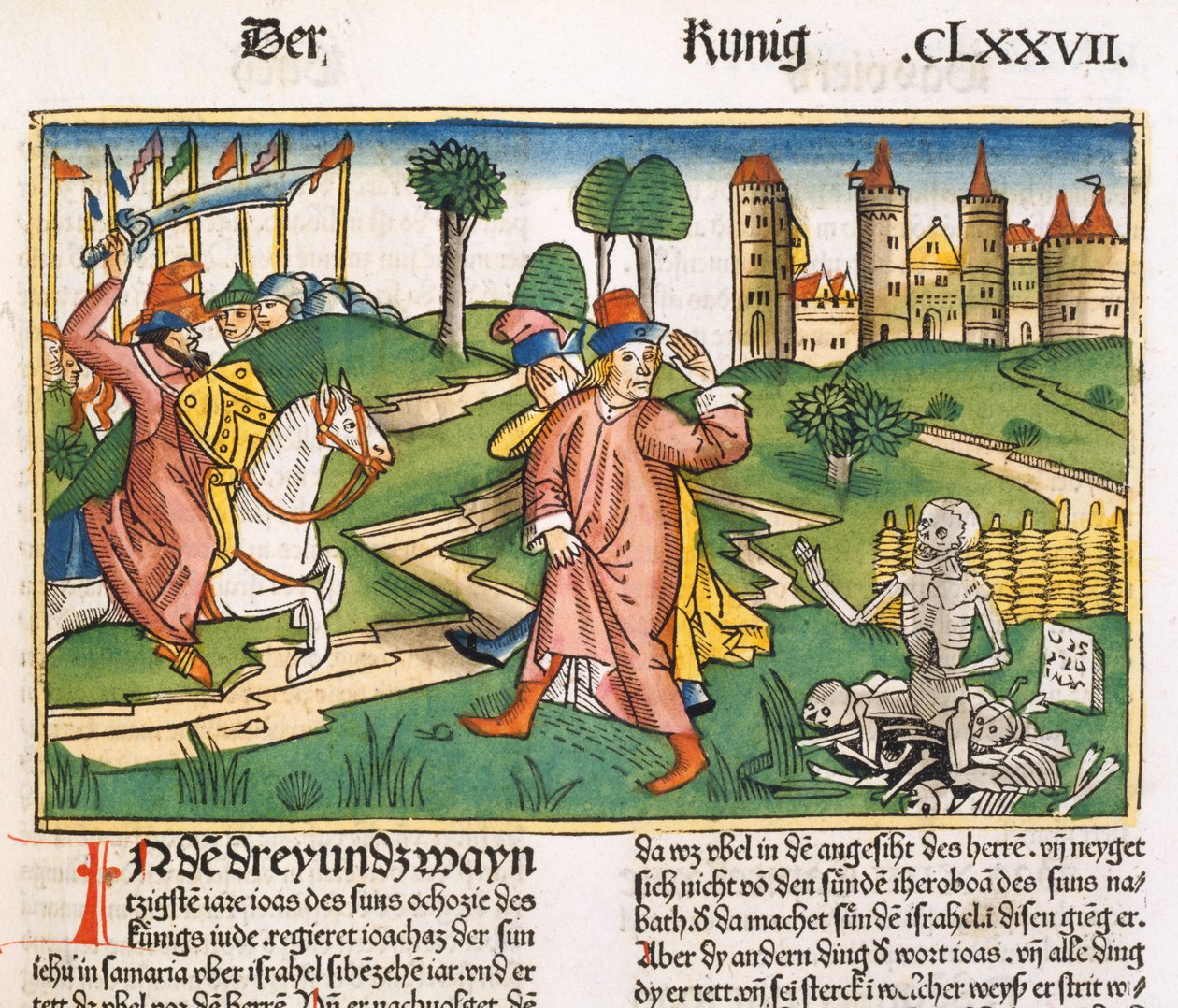 2 ملوك 13 21 قبر معجزة إليشا ، من الكتاب المقدس نورمبرغ (Biblia Sacra Germanaica) (قطع خشبية ملونة) بواسطة المدرسة الألمانية