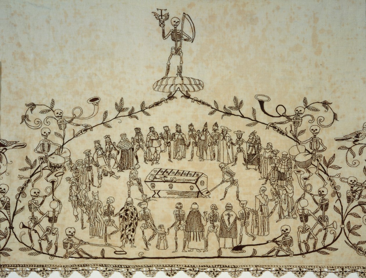 تفاصيل كفن Kassler Totentanztuch ، 1635-37 (كتان ، حرير ، دانتيل) بواسطة المدرسة الألمانية