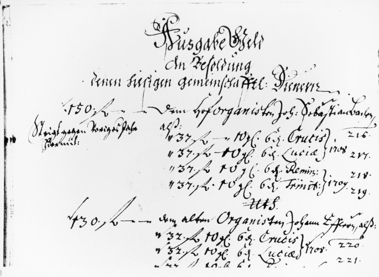 مقتطفات من دفع راتب JS Bach لـ 1708-09 (قلم على ورق) بواسطة المدرسة الألمانية