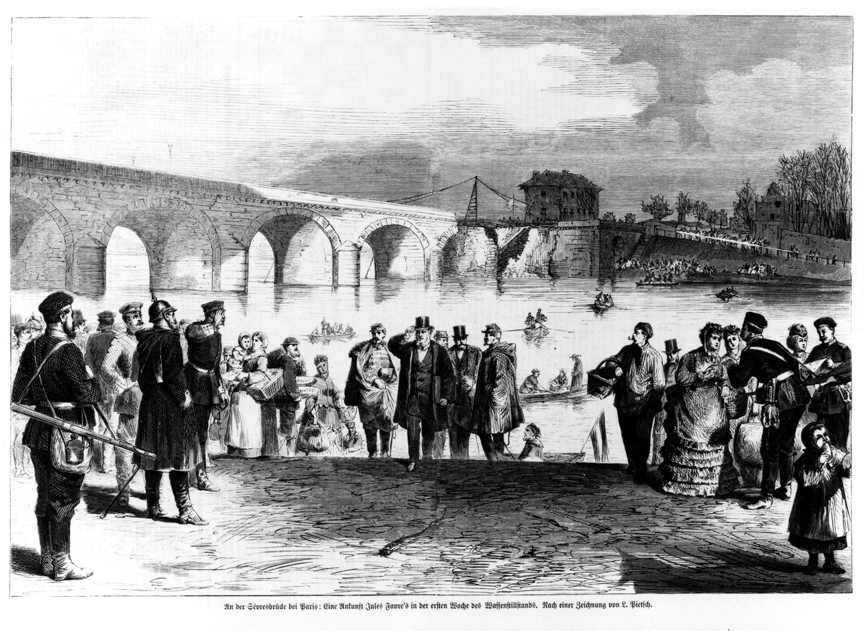 جول فافر (1809-80) يصل إلى Pont de Sevres ، رسم توضيحي من "صحيفة مصورة" ، 1870-1871 بواسطة المدرسة الألمانية