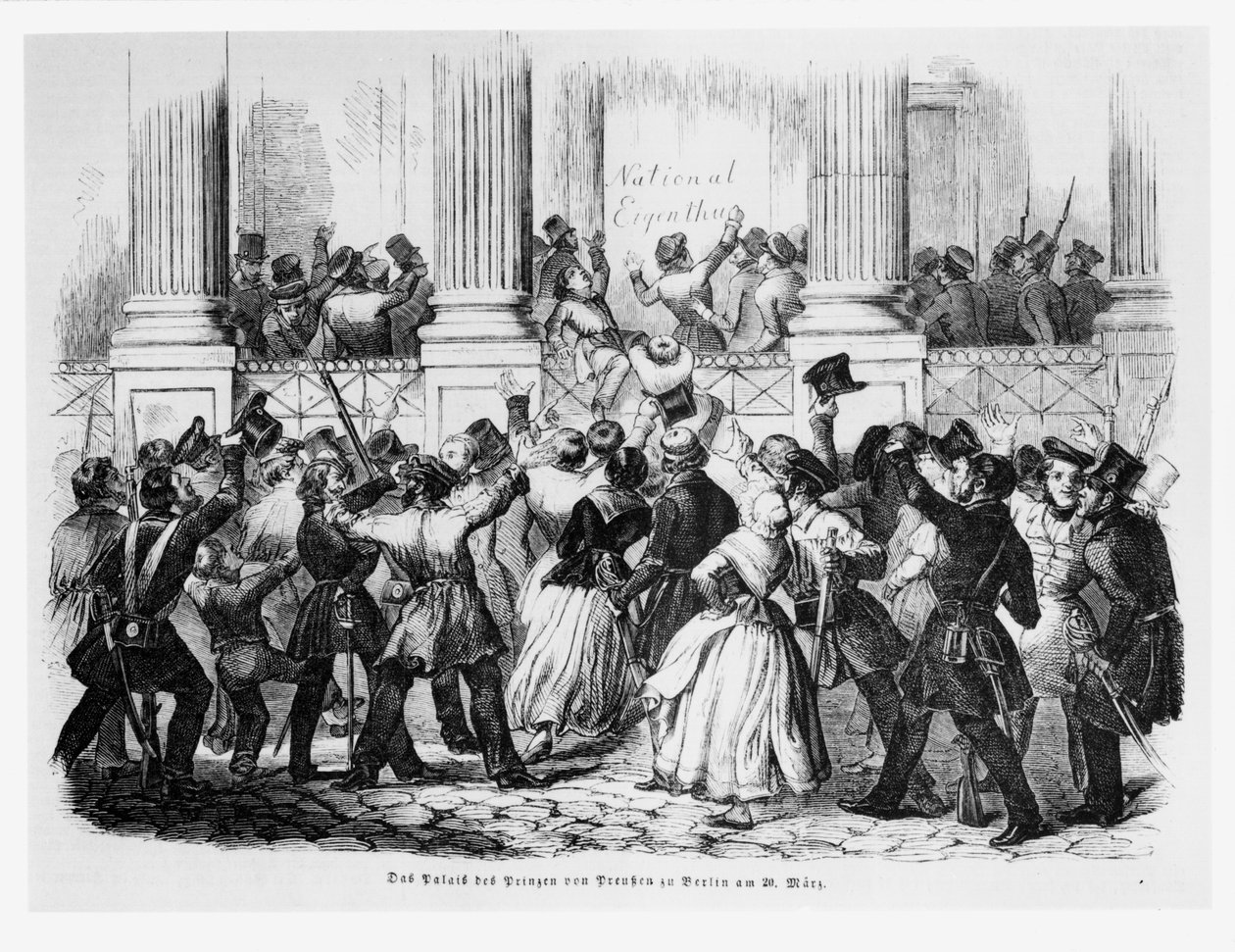 قصر أمراء بروسيا في برلين في 20 مارس 1848 ، رسم توضيحي من "إيلوستريرت تسايتونج" بواسطة المدرسة الألمانية