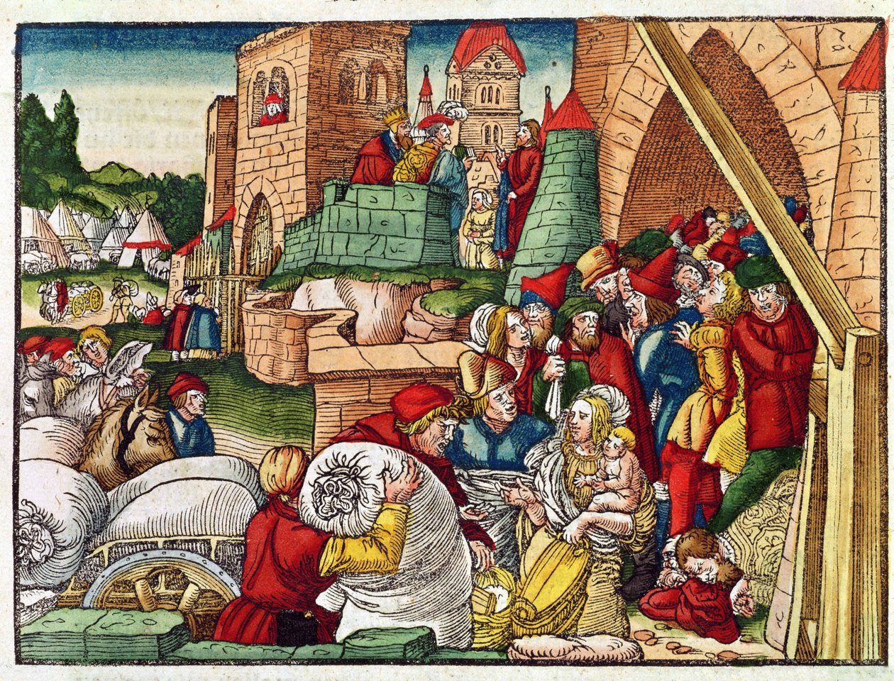 السامرة تحت الحصار ، من الكتاب المقدس لوثر ، ج .1530 (قطع خشبية ملونة) بواسطة المدرسة الألمانية