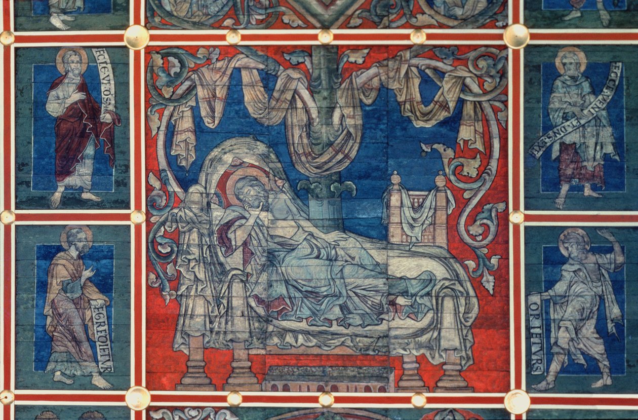 النوم جيسي ، التفاصيل من السقف المطلي على شجرة جيسي ، c.1240-50 (درجة الحرارة على اللوحة) (انظر أيضًا 112353 و 114784) بواسطة المدرسة الألمانية
