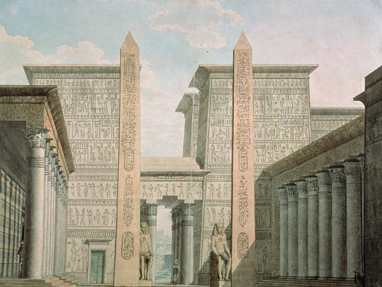 مدخل المعبد ، الفصل الأول ، المشهد الثالث ، وضع تصميمًا لـ `` The Magic Flute &39;&39; بواسطة Wolfgang Amadeus Mozart (1756-91) بواسطة المدرسة الألمانية