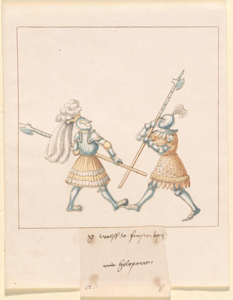 Freydal ، The Book of Jousts and Tournament of Emperor Maximilian I: Combats on Foot (Jousts) (Volume III): G. Wolf von Fürstenberg mit Heleparten، Plate 141 بواسطة القرن السادس عشر الألماني