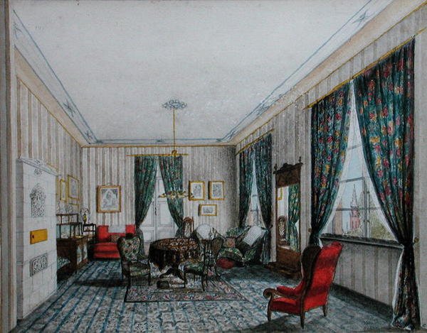 داخل غرفة الرسم ، حوالي عام 1855 (ألوان مائية على ورق) بواسطة المدرسة الألمانية
