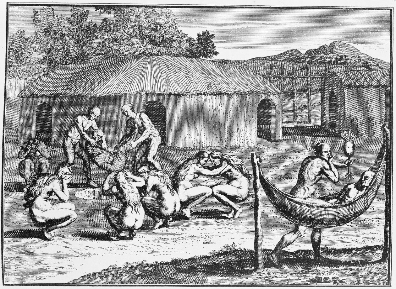 مراسم الجنازة ، مستنسخة من كتاب ديفيد هرتسلبيرغر ، الحانة. في عام 1748 ، من "الرومانسية من نهر بلايت" ، المجلد. أنا ، بقلم WH Koebel ، 1914 بواسطة المدرسة الألمانية