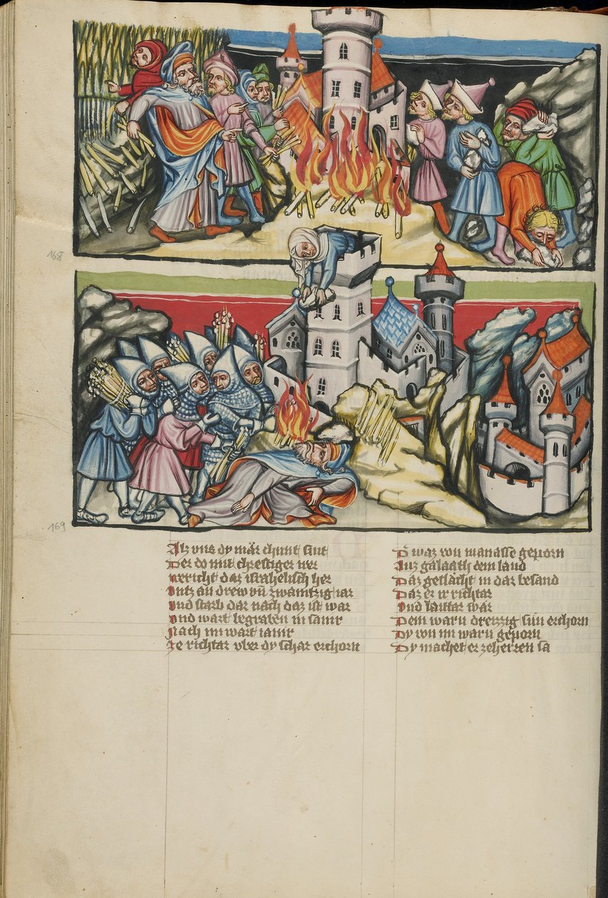 إضاءات أبيمالك من Weltchronik Ms 33 fol. 137V ، حوالي 1400-10 (تمبرا وطلاء ذهبي وفضي وحبر على رق) بواسطة المدرسة الألمانية