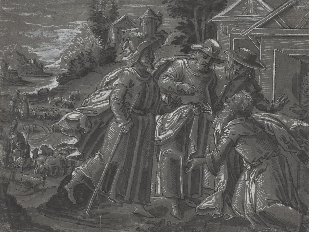 إبراهيم وهو يسلّي الملائكة [ظهر الصفحة]، حوالي 1600 (قلم وحبر) بواسطة المدرسة الألمانية