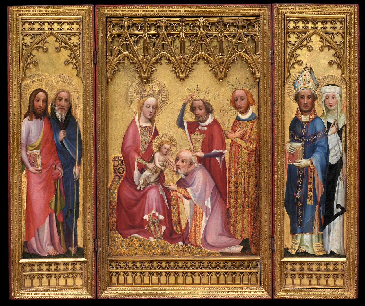 عشق المجوس وسانت سيفيروس وسانت والبرجا وسانت جيمس وسانت فيليب ، c.1410 (الزيت والتذهيب على لوحة البلوط) بواسطة المدرسة الألمانية