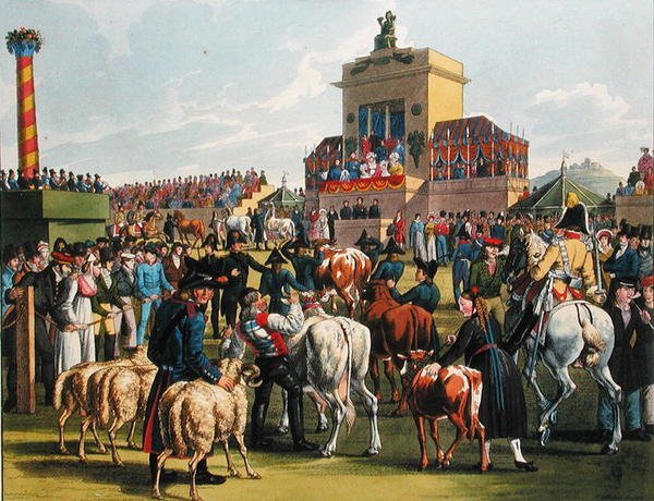 معرض زراعي في كانشتات ، فورتمبرغ ، حوالي 1820 (نقش ملون) بواسطة المدرسة الألمانية