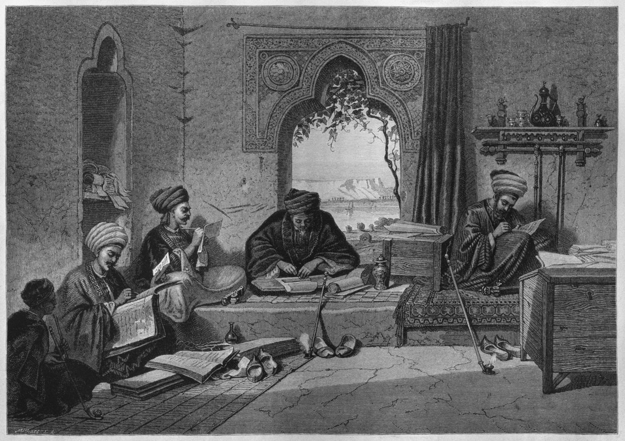 مكتب في جرجه ، من مصر لجورج موريتز إيبرس (1837-1898) ، 188 (نقش وزن الجسم) بواسطة المدرسة الألمانية