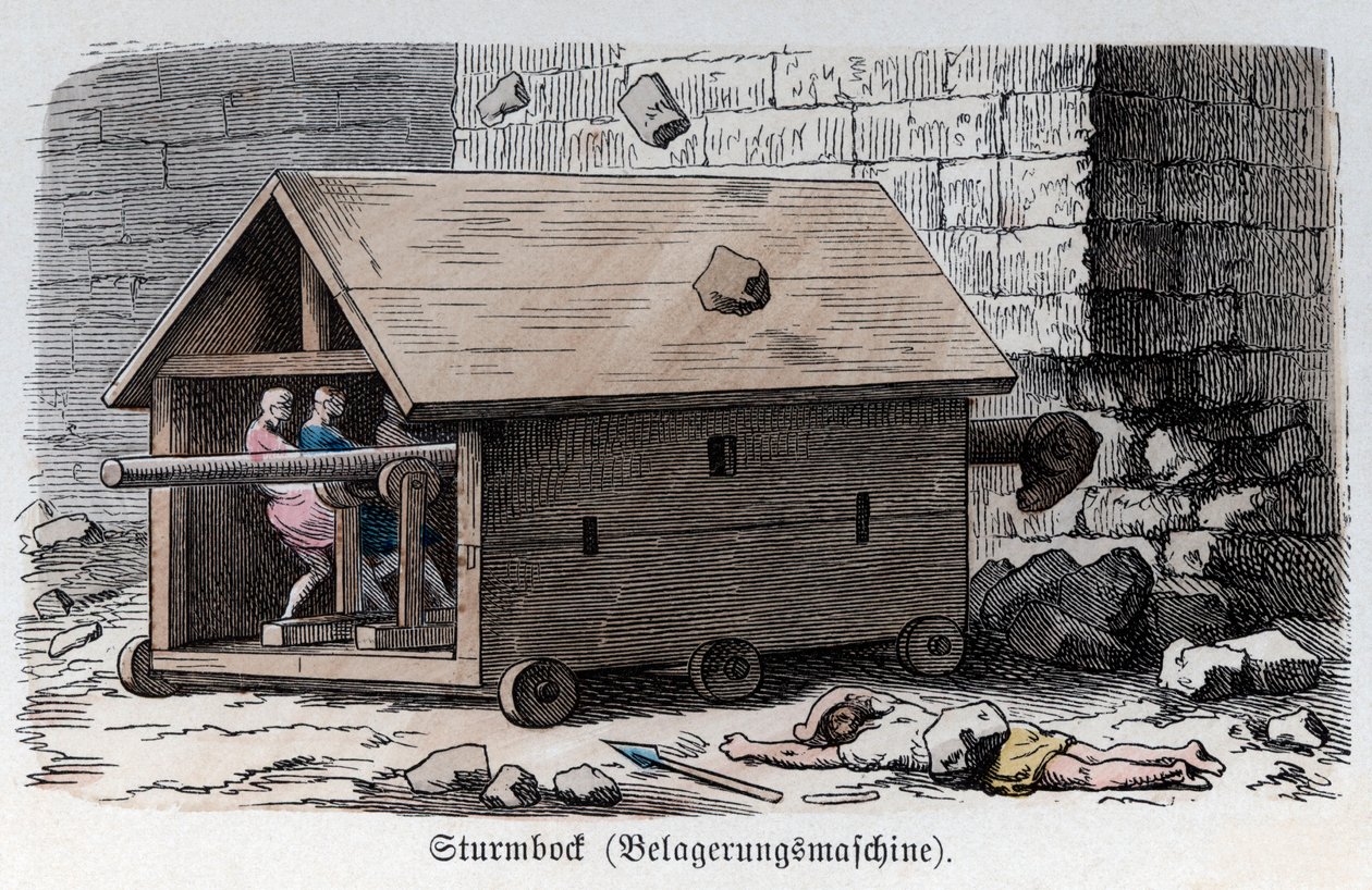 التاريخ القديم. روما. آلات حربية، كبش ضارب ... (نقش) بواسطة المدرسة الألمانية