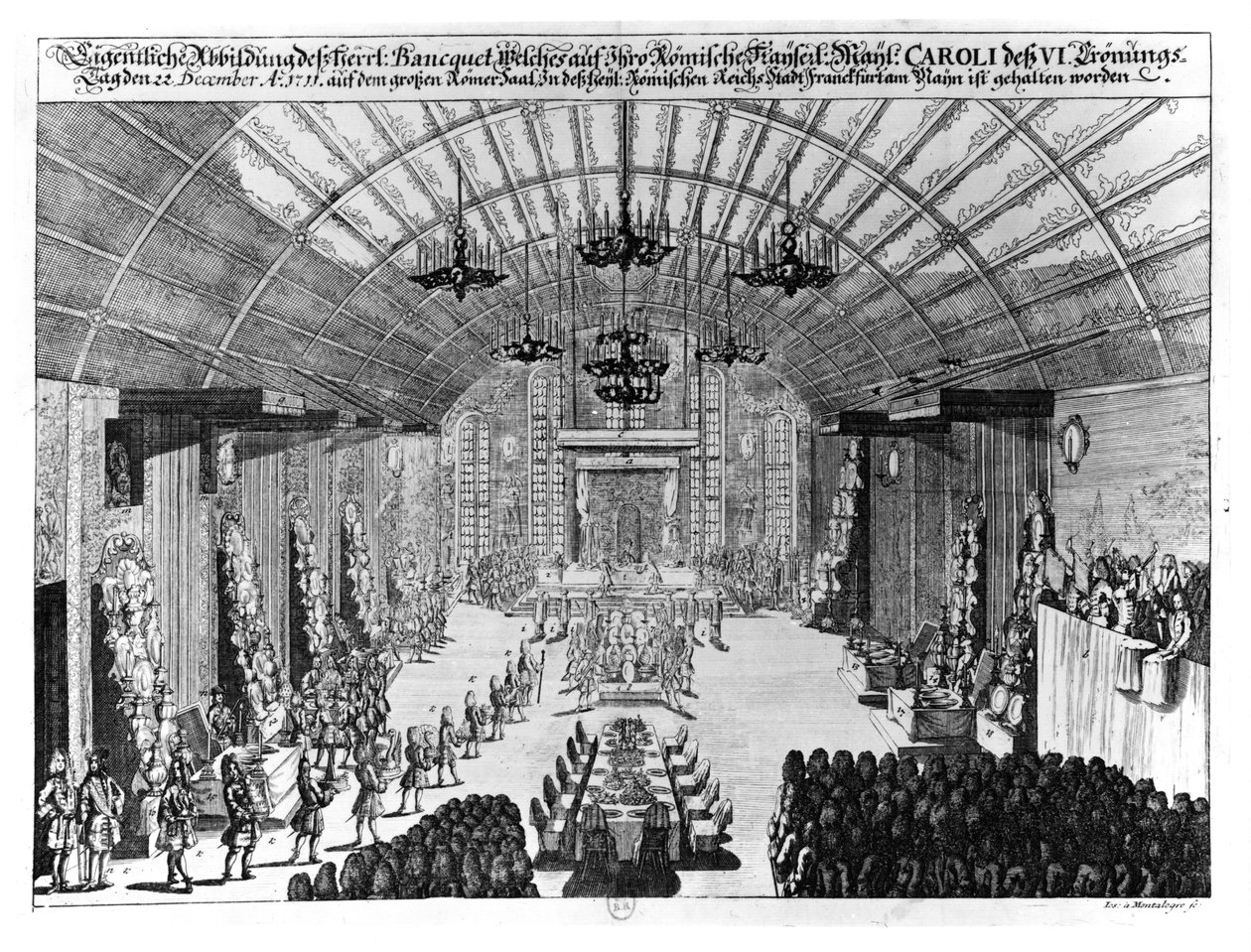 مأدبة في قاعة رومر في فرانكفورت ، على شرف تتويج تشارلز السادس (1685-1740) في 22 ديسمبر 1711 بواسطة المدرسة الألمانية