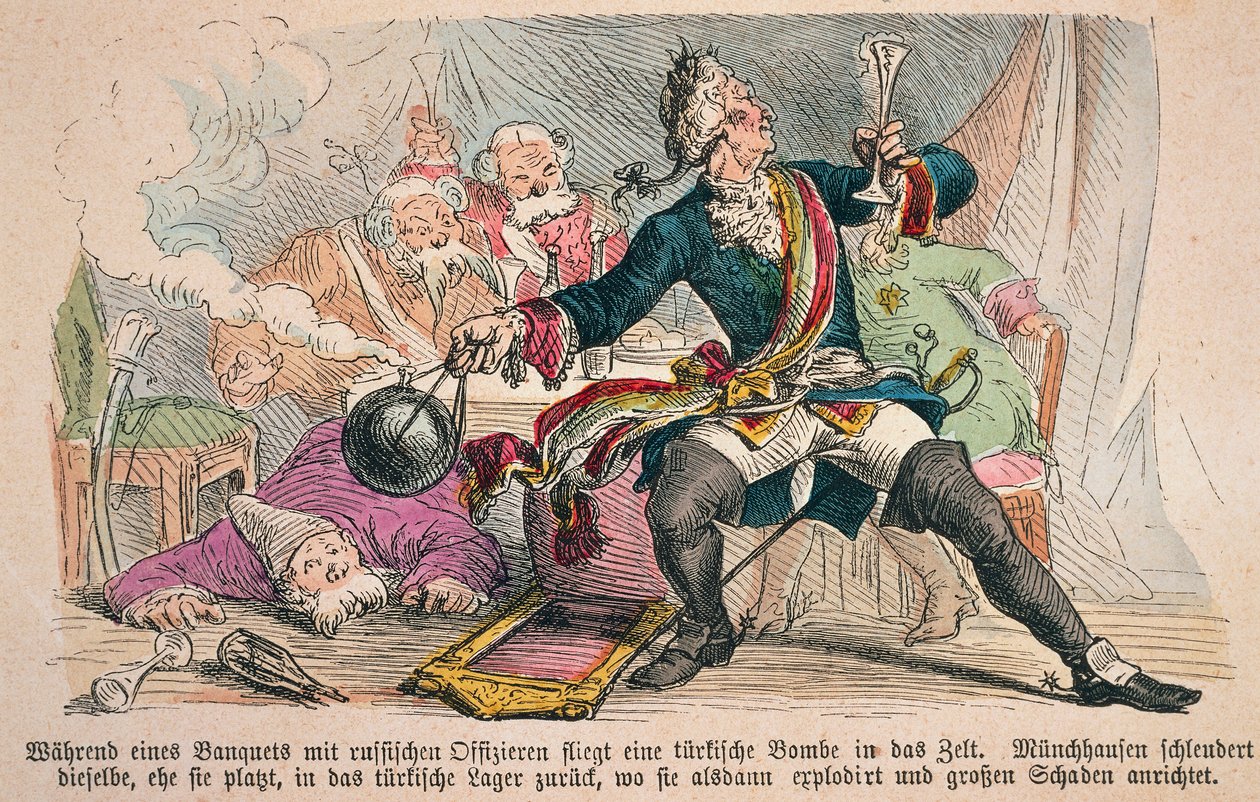 Baron Munchausen (colour litho) بواسطة المدرسة الألمانية