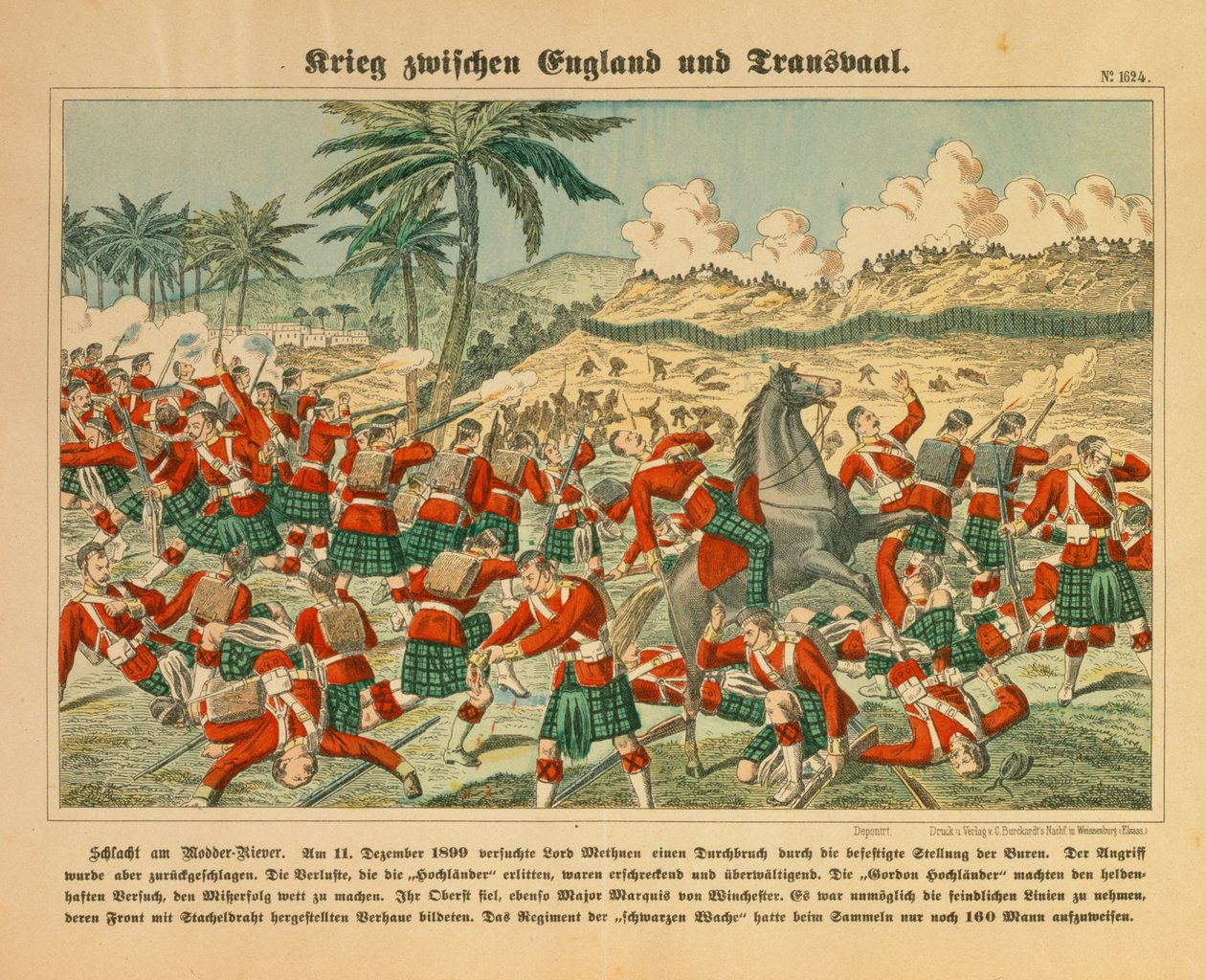 معركة نهر مودر في حرب البوير ، 11 ديسمبر 1899 ، ورقة عريضة نشرها C. Burckhardt ، Weissenburg ، 1899 بواسطة المدرسة الألمانية