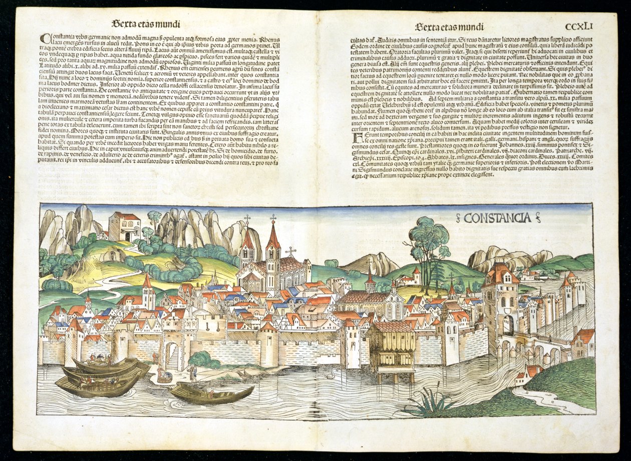 منظر عين الطيور لكونستانس من نورنبرغ كرونيكل بقلم هارتمان شيدل (1440-1514) 1493 بواسطة المدرسة الألمانية