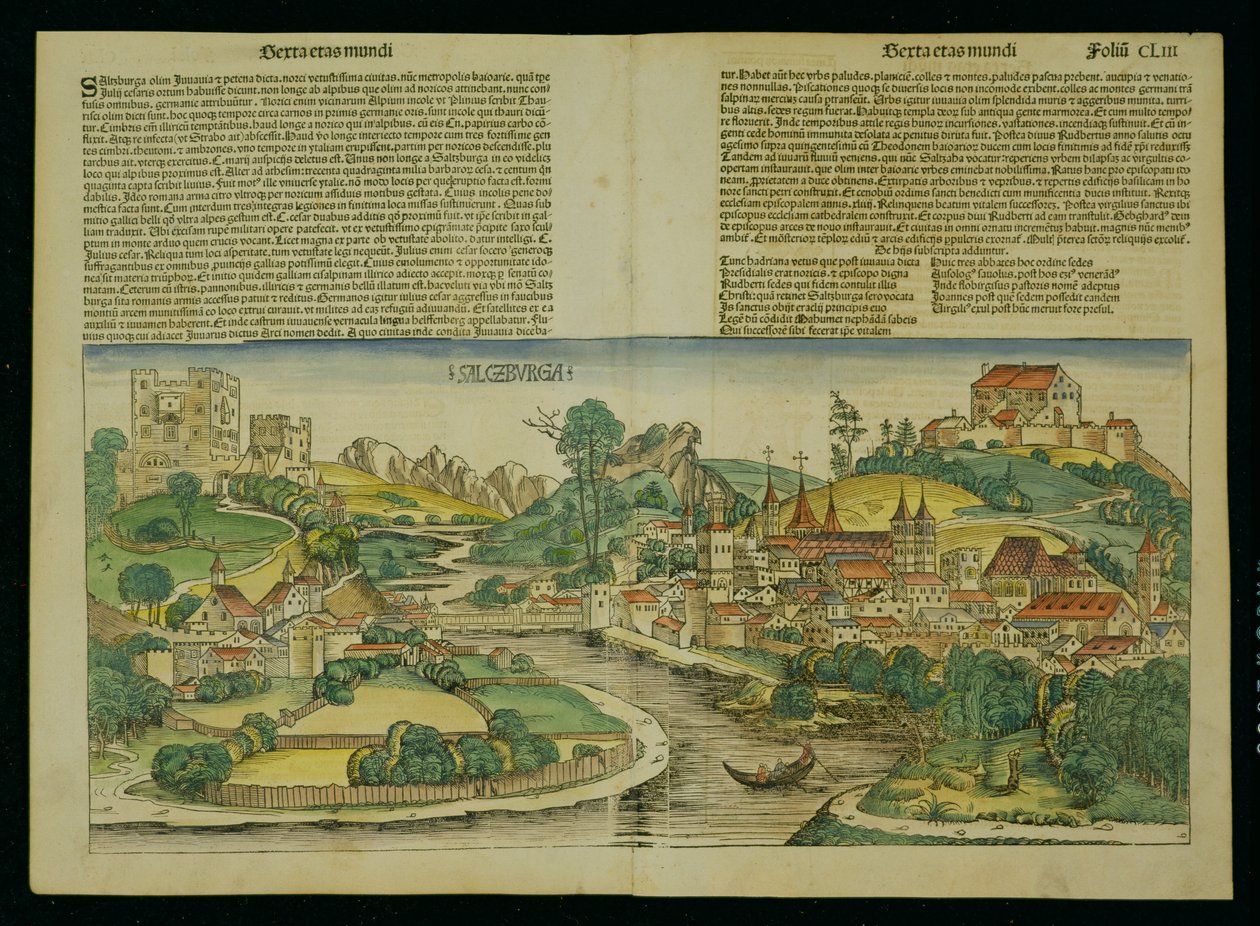 منظر عين الطيور لسالزبورغ من نورنبرغ كرونيكل بقلم هارتمان شيدل (1440-1514) 1493 بواسطة المدرسة الألمانية