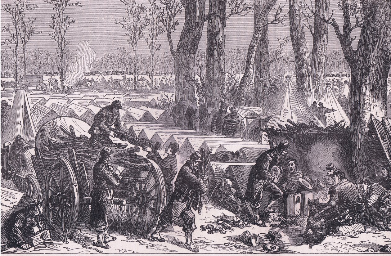 إقامة قوات الجنرال دو كروي في غابات فينسين ، Cassells History of the War بين فرنسا وألمانيا التي نشرتها Cassell and Company Limited ، c1890 (litho) بواسطة المدرسة الألمانية