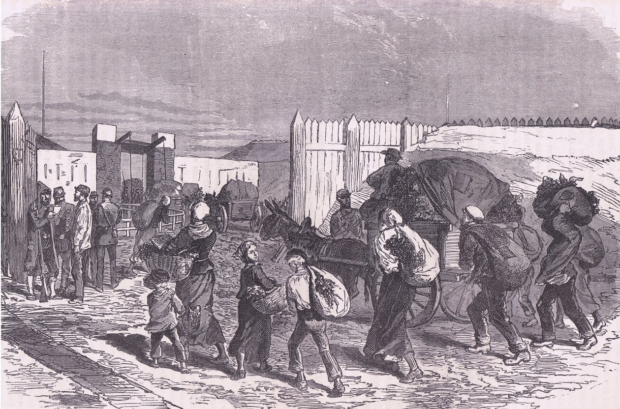 جلب الخضار من الضواحي ، Cassells History of the War بين فرنسا وألمانيا الذي نشرته Cassell and Company Limited ، c1890 (litho) بواسطة المدرسة الألمانية