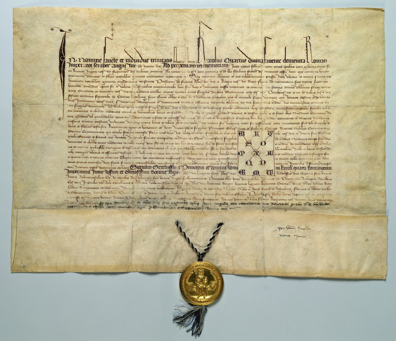 ثور تشارلز الرابع (1316-78) الإمبراطور الروماني المقدس ، 29 يناير 1365 (حبر على رق مع ختم ذهبي) بواسطة المدرسة الألمانية