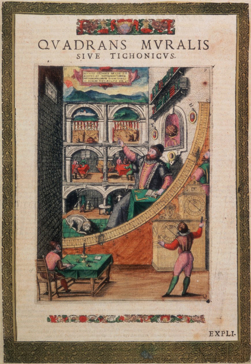 C.45.h.3 الفلكي تايكو براهي ، البالغ من العمر 40 عامًا ، عام 1587 ، من بين أدواته الفلكية ، من "تيكونيس براهي ، علم الفلك إنستورات ميكانيكا" بواسطة المدرسة الألمانية