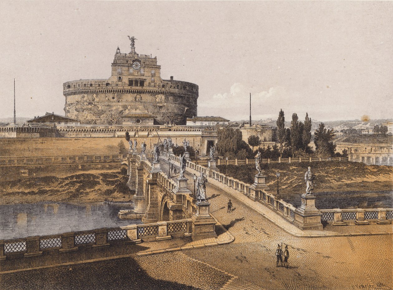 كاستل سانت أنجيلو، روما (طباعة حجرية ملونة) بواسطة المدرسة الألمانية