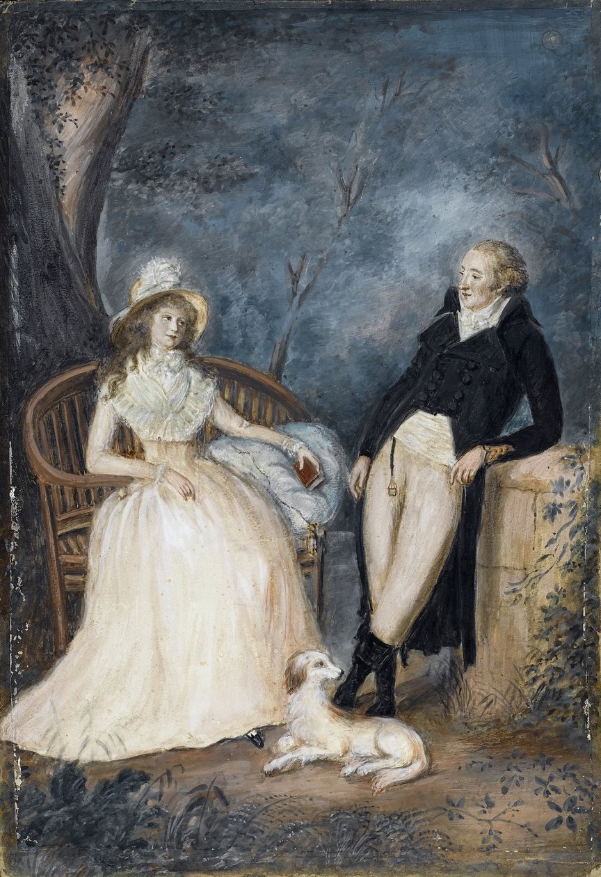شارلوت فون شتاين (1742-1827) ويوهان فولفجانج فون جوته (1749-1832) في محادثة - أستاذ ألماني - النصف الثاني من القرن الثامن عشر. - ألوان مائية على كرتون - مجموعة خاصة بواسطة المدرسة الألمانية