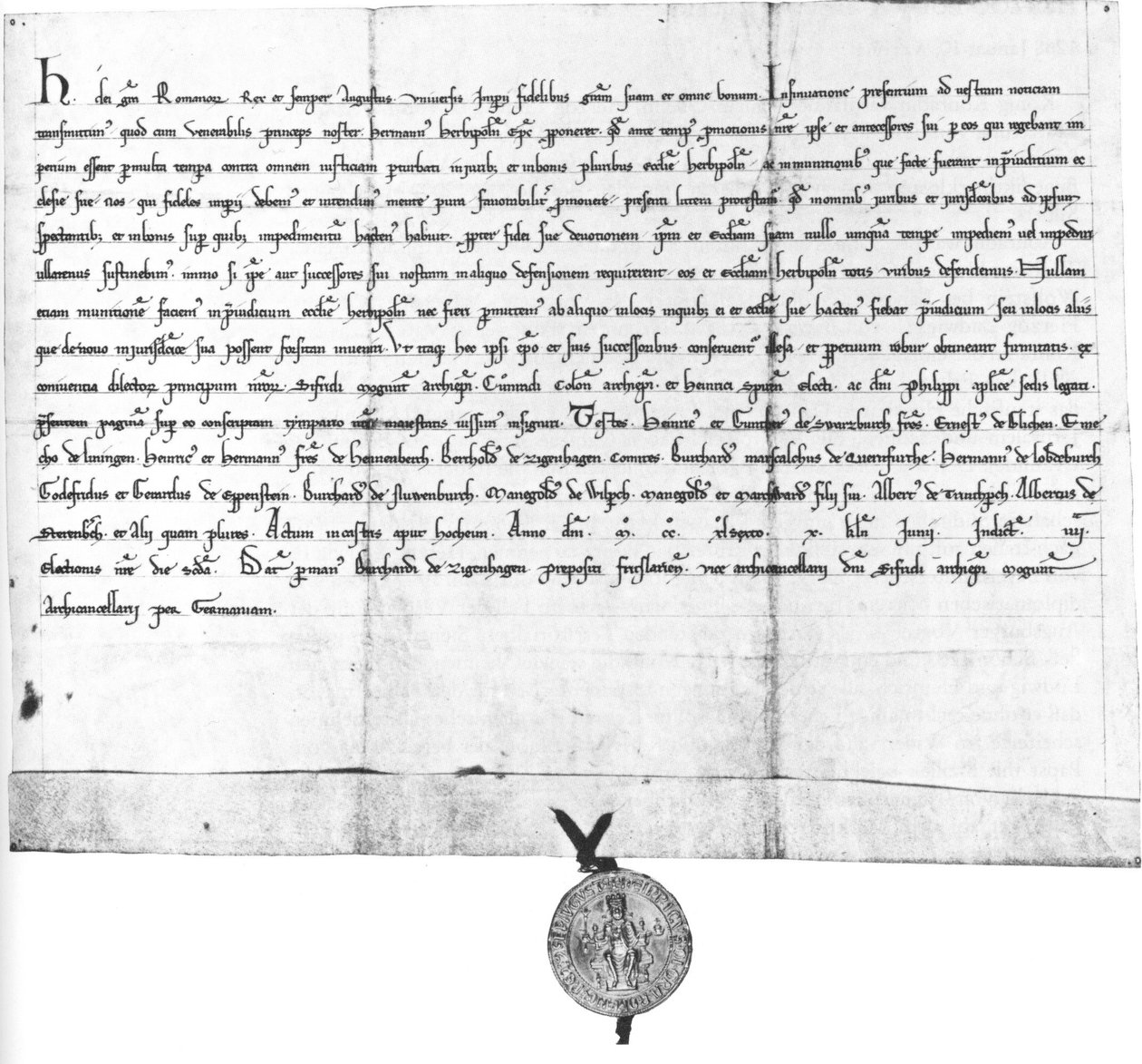 ميثاق هنري راسب ، Landgrave of Thuringia والمضاد للملك الألماني ، للأسقف هيرمان من Wurzburg بواسطة المدرسة الألمانية