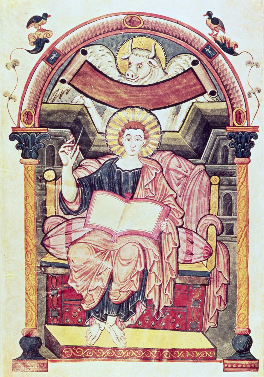 Cod 22. f.85v St.Luke the Evangelist، from Treves، Carolingian، c.800 AD بواسطة المدرسة الألمانية