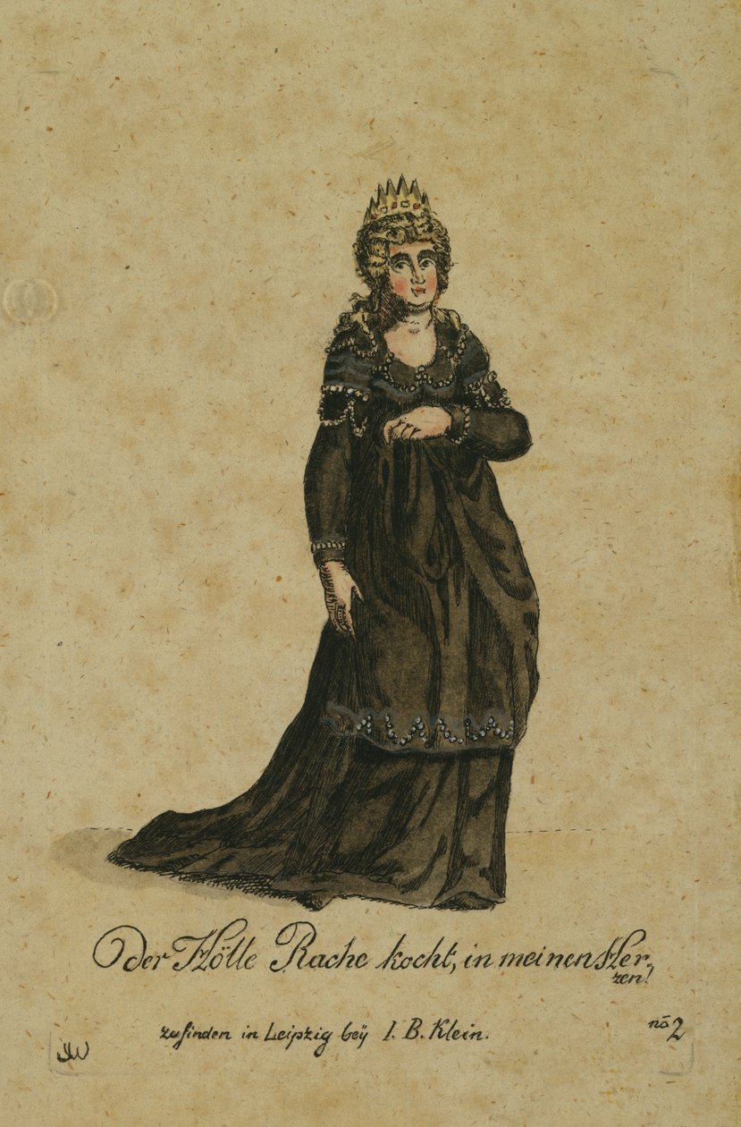 تصميم أزياء لدور ملكة الليل في الأوبرا The Magic Flute من تأليف Wolfgang Amadeus Mozart ، تم نشره في Leipzig بواسطة IB Klein ، 1793 (نقش الألوان) بواسطة المدرسة الألمانية